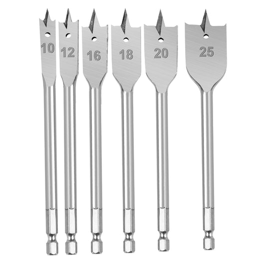 6pcs Flat Wood Bit Set (10/12/16/18/22/25mm)